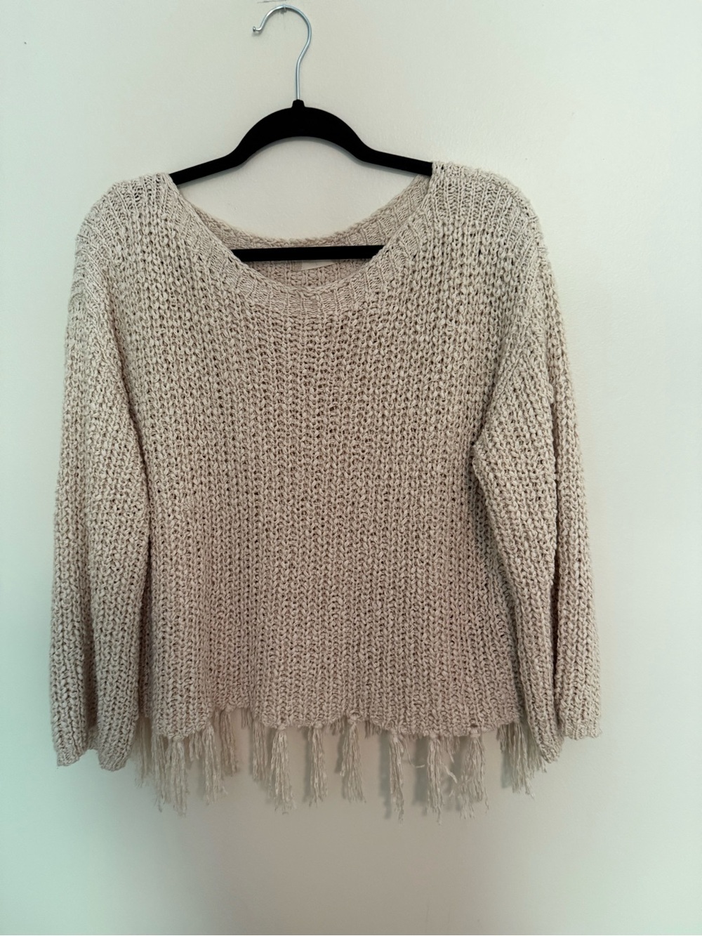 Altar'd State Cream Fringed Crewneck Sweater
